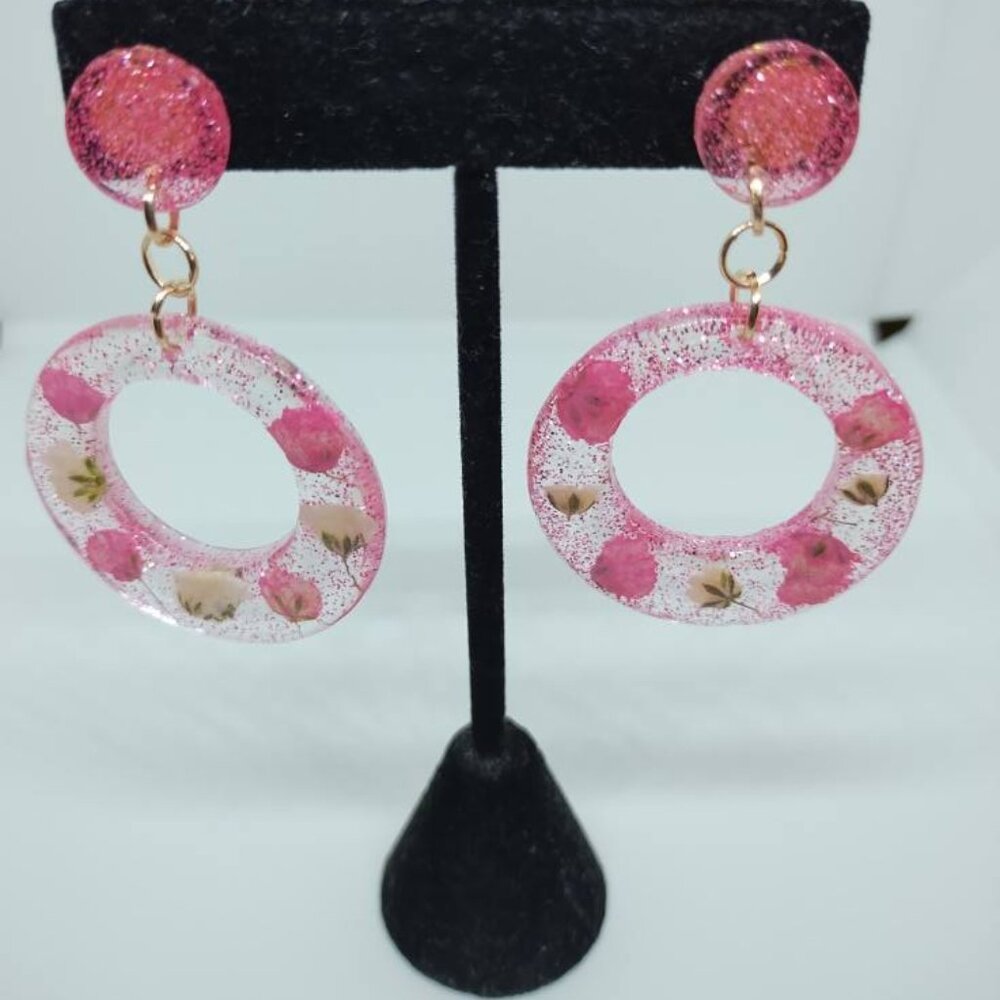 Handmade Resin Flower Dangle Post Earrings